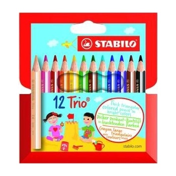 Farebné ceruzky, trojuholníkové, STABILO "Trio", 12 rôznych farieb