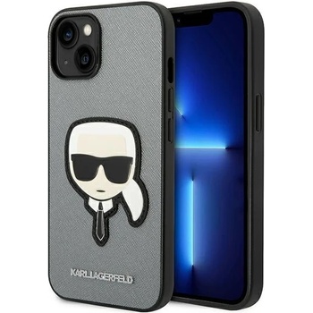 KARL LAGERFELD Кейс Karl Lagerfeld KLHCP14MSAPKHG за iPhone 14 Plus 6.7"" сребрист / сребрист, твърд, Saffiano Karl`s Head Patch (KF001186-0)