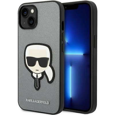 KARL LAGERFELD Кейс Karl Lagerfeld KLHCP14MSAPKHG за iPhone 14 Plus 6.7"" сребрист / сребрист, твърд, Saffiano Karl`s Head Patch (KF001186-0)