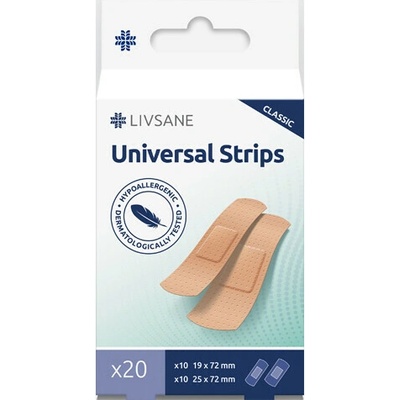 Livsane Náplasť Univerzálna Klasik prúžky, 2 veľkosti (19x72 mm, 25x72 mm) 1x20 ks