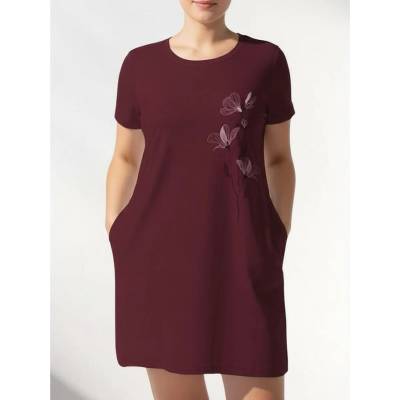 Макси нощница с къс ръкав в цвят бордо