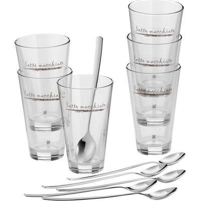 WMF Sklenené hrnčeky s lyžičkami v striebornej farbe v súprave 6 x 280 ml