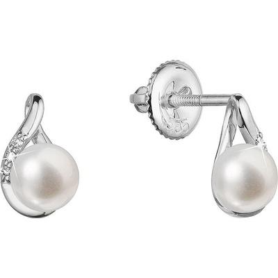 Pavona zlaté 14 karátové náušnice slza bílé zlato s říční perlou a brilianty 81PB00034