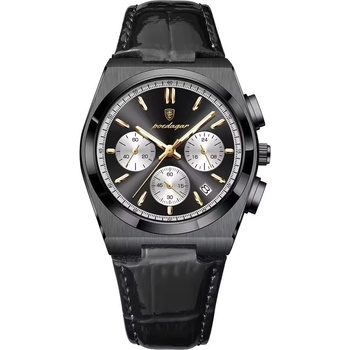 Poedagar Мъжки часовник Poedagar CS1877, естествена кожа, черен, черен циферблат (CS1877)