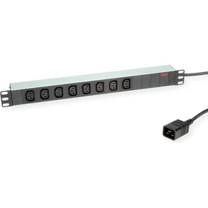 Roline 19.07. 1627 : PDU за 19" шкаф, 8 x C13 - C20 M, 10A fused, алуминиев, 2.0 м (19.07.1627)