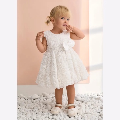 Бяла рокля рози за бебе момиче Abel&Lula