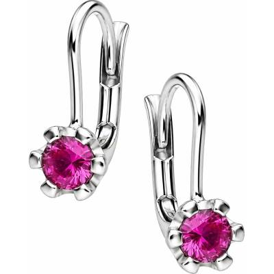 Zlaton Náušnice bílé zlato visací s růžovým kamenem 1.3cm 1.15g N15052602859