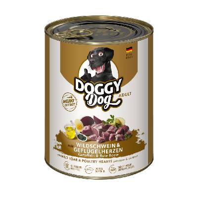 Doggy Dog Wild Boar & Poultry Hearts - bezobilné mokré krmivo pre psov, so srdiečkami z diviaka a hydiny - 6x 800 g