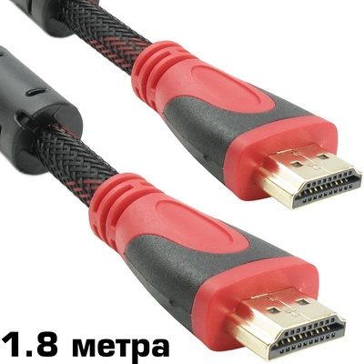 DeTech Кабел HDMI към HDMI, 1080p (Full HD), С оплетка и ферит, Черен, Дължина 1.8 метра