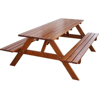 Rojaplast PIKNIK zahradní set dřevěný SE SKLOPNÝMI LAVIČKAMI - 180 cm - mořený 245/23