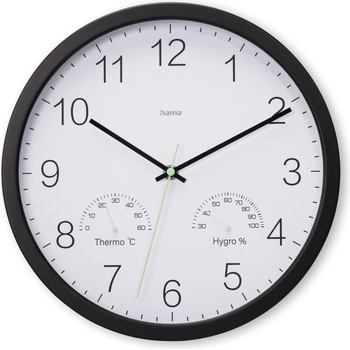 Hama Стенен часовник Santorini, без тиктакане, Термо/хигрометър, Ø 30см, бял (HAMA-185885)