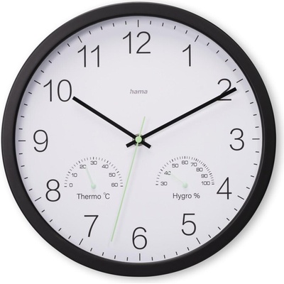 Hama Стенен часовник Santorini, без тиктакане, Термо/хигрометър, Ø 30см, бял (HAMA-185885)
