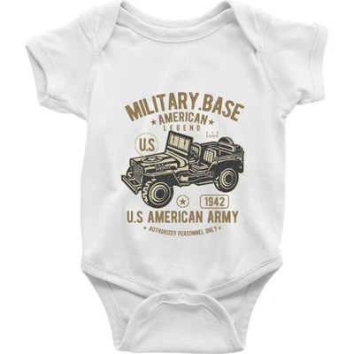 American Army Jeep Dojčenské body krátký rukáv biele