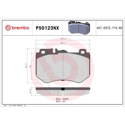 Sada brzdových destiček, vždy 4 kusy v sadě BREMBO P50123NX
