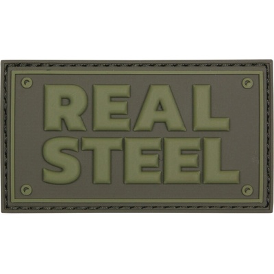 Gumená nášivka 101 Inc nápis Real Steel - olivová