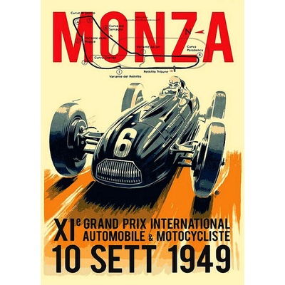 autor Plagát, Obraz - 1949 Monza Grand Prix, 30 × 40 cm