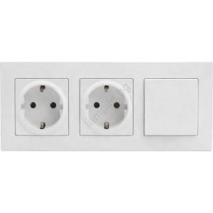 Legrand - Двойна домашна SCHUKO розетка и един ключ №1 с бяла рамка NILOE STEP 250V (LR0115F)
