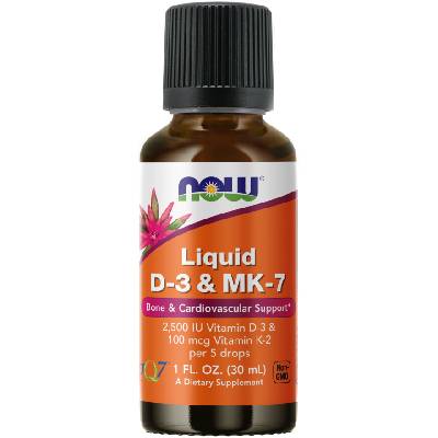 NOW FOODS Tekutý Vitamín D3 & K2 (MK-7), 2500 IU & 100 μg na 5 kvapiek, 30 ml