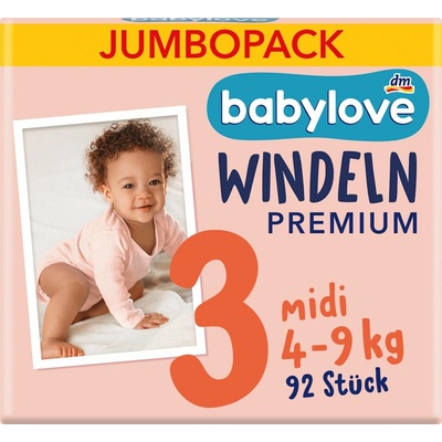 babylove Premium aktiv 3 midi 4-9 kg 92 ks