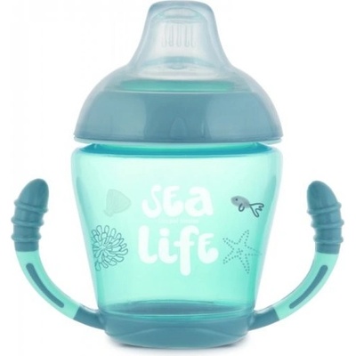 Canpol babies nevylévací hrníček se silikonovým pítkem 230 ml sea life šedý