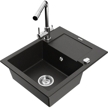 Mexen Enzo еднокамерна гранитна мивка със сушилник и кухненски смесител Duero, черен/златен металик - 6506-75-671600-00 (6506-75-671600-00)