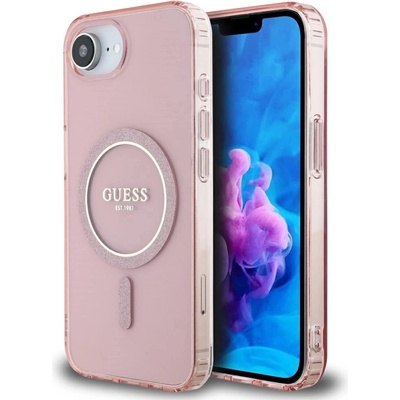 GUESS Калъф Guess IML Glitter Circle MagSafe за iPhone 16e - розов