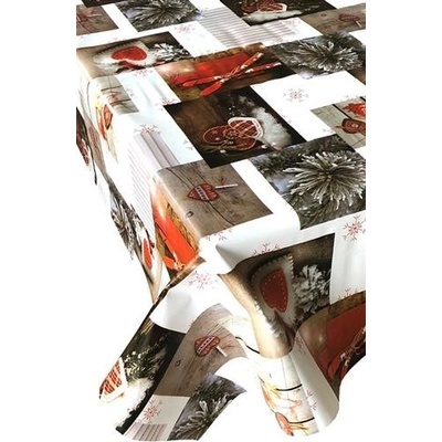 Obrus PVC MIS196, metráž, 20 m x 140 cm, vianočná hviezda na hnedom podklade, IMPOL TRADE