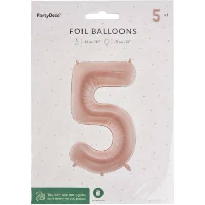 PartyDeco Balónek fóliový číslo 5 béžový 72cm