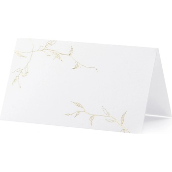Jmenovky na stůl bílé se zlatými větvičkami 9,5x5,5 cm, 10 ks