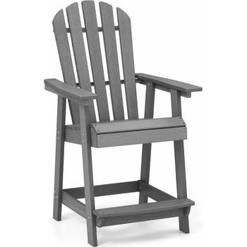 COSTWAY Vysoká stolička Adirondack s podnožkou, podrúčkou, barová stolička z HDPE odolná voči poveternostným vplyvom, sivá
