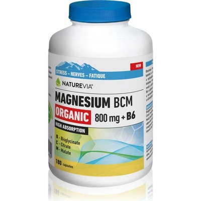 NatureVia Magnesium Organic BCM 800 mg +B6 180 kapslí
