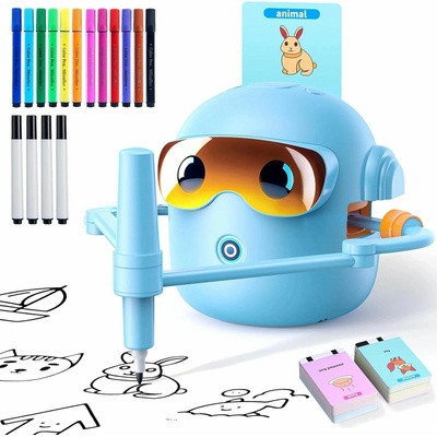 Thinkaroo Interaktivní kreslící robot pro děti, 100 karet, 16 fixů, modrý