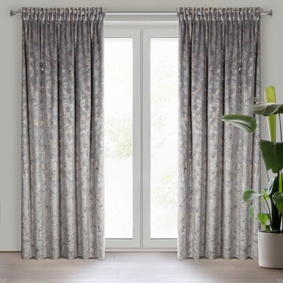 Takoy Závěs TULIA z měkkého sametu s metalickým potiskem s motivem banánových listů 135 x 270 cm-HF-431698 | 135 x 270 cm