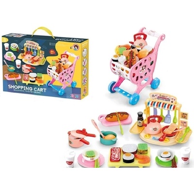 Raya Toys Пазарска количка с кухня Raya Toys - 64 части розова (506122328)