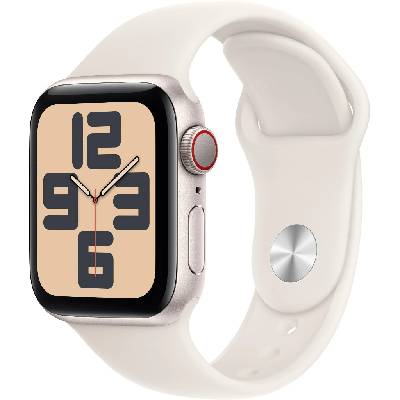 Apple Watch SE (2024) GPS+Cellular 40mm Starlight Aluminium Case Starlight Sport Band, Velikost řemínku: M/L (150-200mm) MXGK3QC/A