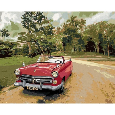 Zuty malování Podle čísel Červené Auto Na Cestě 40 x 50 Cm Plátno Rám