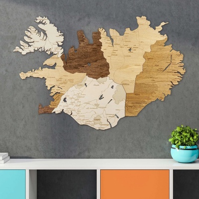 Drevená mapa Islandu 70 x 47 cm