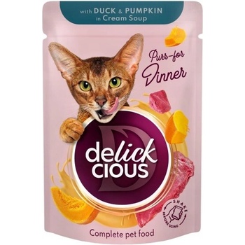 Delickcious Adult cat Strips s kačacou a tekvicou v krémovej polievke 85 g