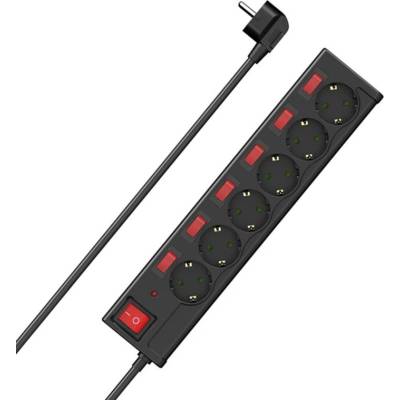 Hama Разклонител HAMA 223158 / 6 гнезда / 1.4 m / 16A / 3680W / Индивидуално превключване / Защита за деца