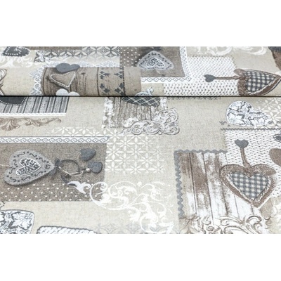 MADE IN ITALY Dekoračná látka patchwork šedohnedé srdiečka, š. 140 cm Šedohnedá Šírka 140 cm