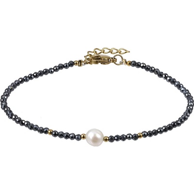 Free Style Hematitový náramek s perlou MBSS185 Černá