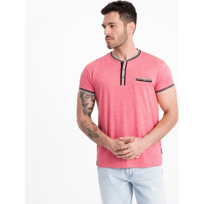 Ombre henley t-shirt with decorative ribbing red