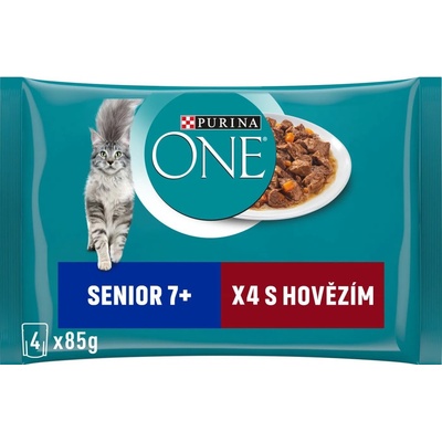 Purina One Senior 7+ mini filetky s hovädzím a mrkvou s šťave 4 x 85 g
