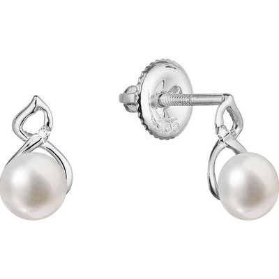 Pavona zlaté 14 karátové náušnice bílé zlato s říční perlou a brilianty 81PB00042