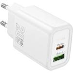 hoco. N61 зарядно устройство за електрическата мрежа USB+Type-C гнездо 20W, PD бързо зарядно устройство 3.0, БЯЛО N61_W (N61_W)