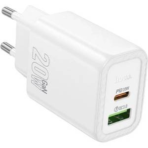 hoco. N61 зарядно устройство за електрическата мрежа USB+Type-C гнездо 20W, PD бързо зарядно устройство 3.0, БЯЛО N61_W (N61_W)