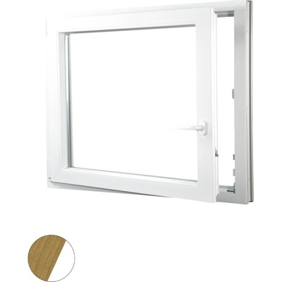 Aluplast plastové jednokřídlo 1300 x 1000 mm Přírodní dub/bílá, Levé, Trojsklo Ug= 0,7
