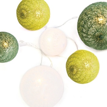 ACA Lighting LED girlanda textilný zeleno-biele guličky teplá biela 2x batéria AA 285 cm IP20