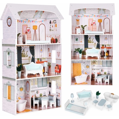 ECOTOYS Domček pre bábiky Alice 3 poschodia 4 izby sada 9 kusov nábytku