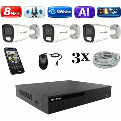 Amiko IP 3 kamerový set 4K Ultra HD 8Mpix Ai Dl Tube 1801K3